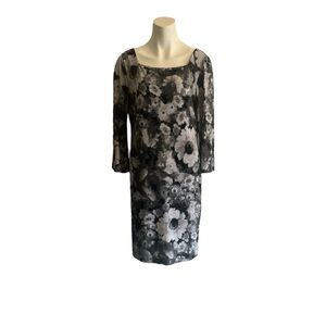 Calvin Klein Floral Black and White scoop neck Dress size small knee length